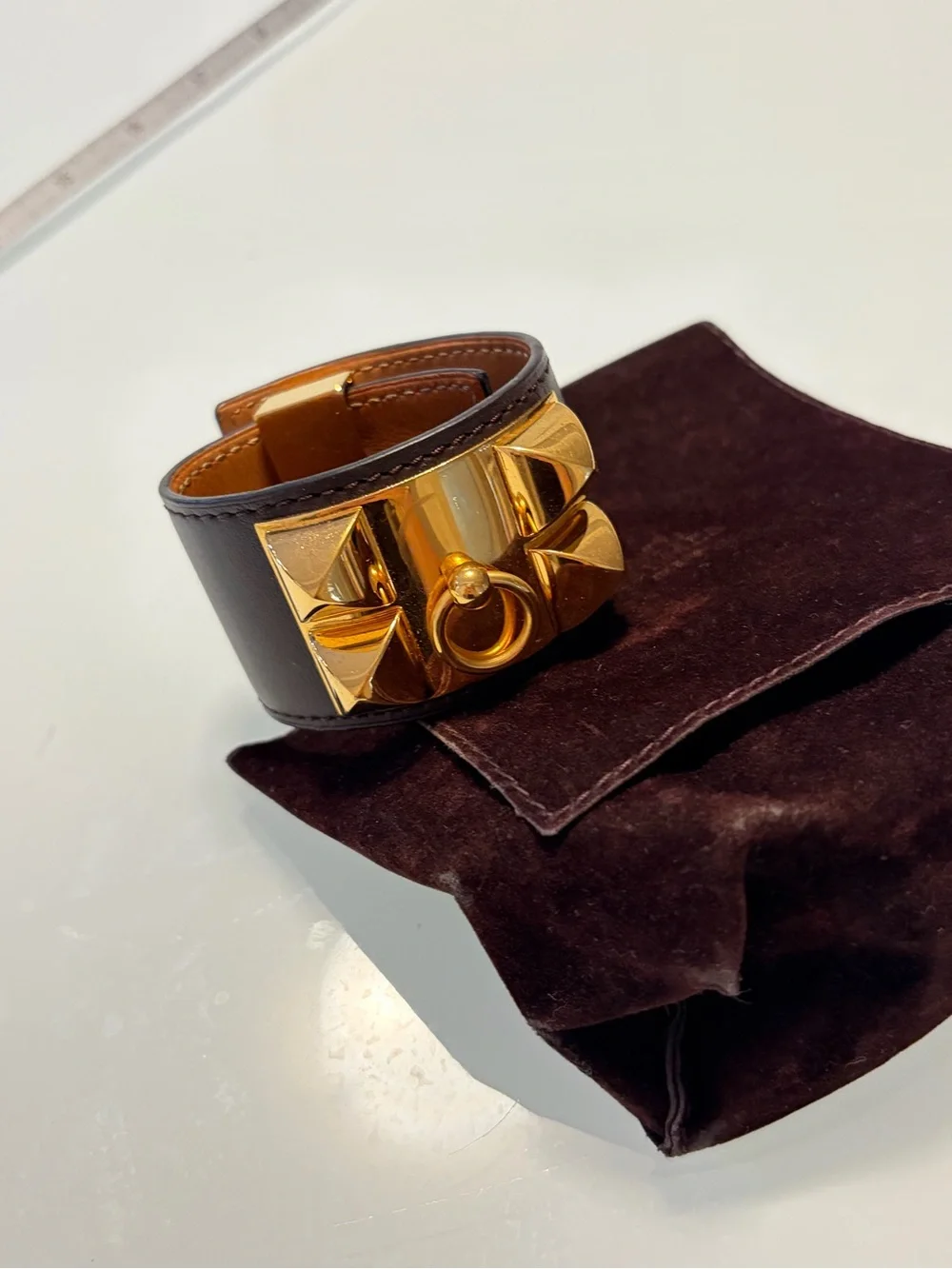 Hermes chocolate brown Collier de chien CDC Bracelet with Gold Hardware